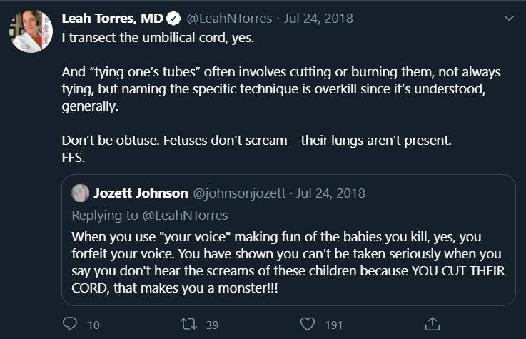 21. On Twitter, Torres confirmed she was referring to “the umbilical cord”  https://bit.ly/3s9ngxE&nbsp;—although in the second tweet  https://bit.ly/2LvVaMn&nbsp;, she incorrectly added that fetuses don’t scream because “their lungs aren’t present”.