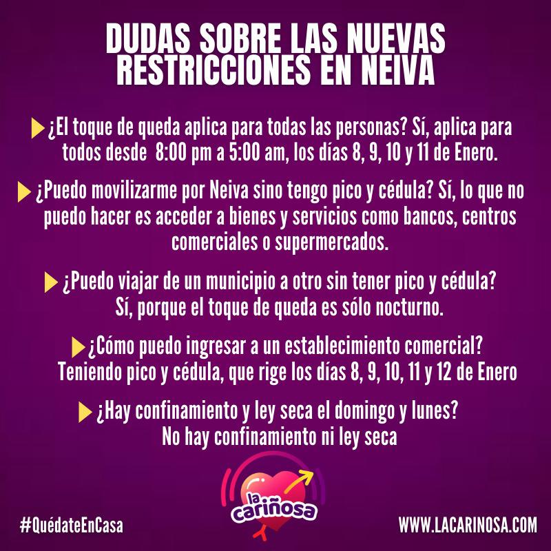 LaCarinosaNeiva's tweet photo. 🛑👉🏻Lea y aclare algunas dudas sobre las medidas que se cumplirán este fin de semana del puente festivo en Neiva. 

#neiva #medidaspreventivas #restricciones #lacariñosaneiva #huila #neivayork #neivacity #picoycédula #covid19colombia #covid_19 #likeforfollowers #instagood https://t.co/1LqU9qibvF