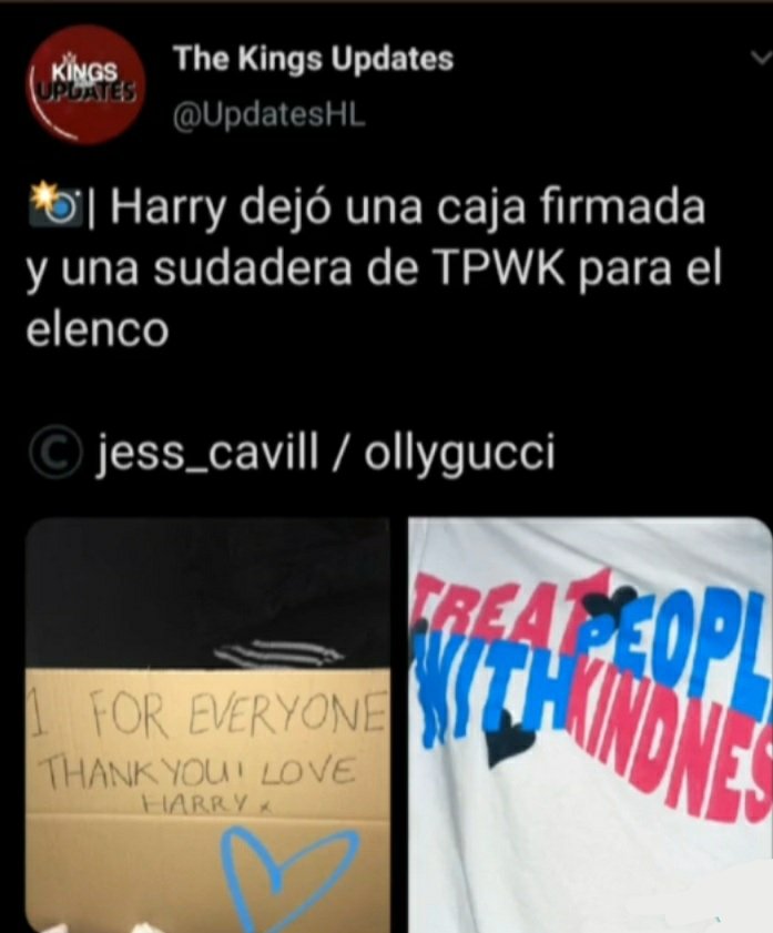 cataigr's tweet photo. #LIBERTYFORHARRY abro hilo para mostrar algunas cosas buenas que hizo harry , harry dejó una caja firmada con sudaderas para el elenco de tpwk , harry llevo un pastel al set para todo el set que participó en el video , harry se cortó el cabello para ayudar a personas que la + https://t.co/SfsiVAgnaw