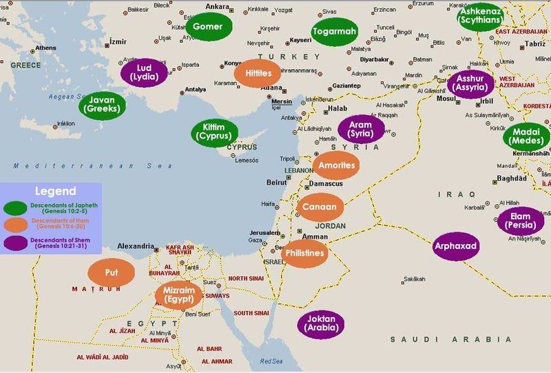 Tevrat'a göre(Genesis 10:1) Nuh'un 3 Oğulundan Gelen Milletler Listesi ve harita.. 

biblegateway.com/verse/en/Genes…