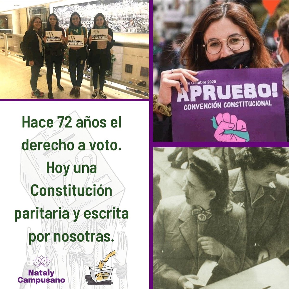 Naty_campusano's tweet photo. Con el recuerdo de la lucha de las sufragistas de hace 72 años, vamos a escribir una Constitución feminista y cambiar cada territorio de este país.💜✊ @FeministasCS https://t.co/6Gj4USQPHm