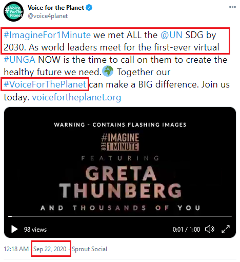 Both  #IUCN & WWF/WEF  #VoiceForThePlanet: "ImagineFor1Minute we met all the UN SDGs by 2020".This is reminiscent of the identical "The Future We Choose" branding slogans shared by  #XR Gail Bradbrook,  #CNN, We Mean Business,  #SierraClub, etc.