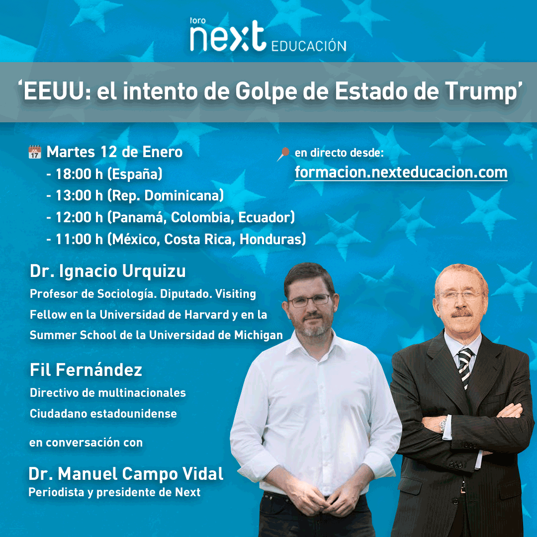 Nextibs's tweet photo. 🇺🇸#ForoNext 'EEUU: el intento de Golpe de Estado de @realDonaldTrump'

Con @iurquizu @mcampovidal Fil Fernández

📅Martes 12 a las 18h (España)

👉Reserva tu plaza GRATIS https://t.co/XvrGsM9naZ

#SomosNext #ComPol https://t.co/hrX0qbCQWi