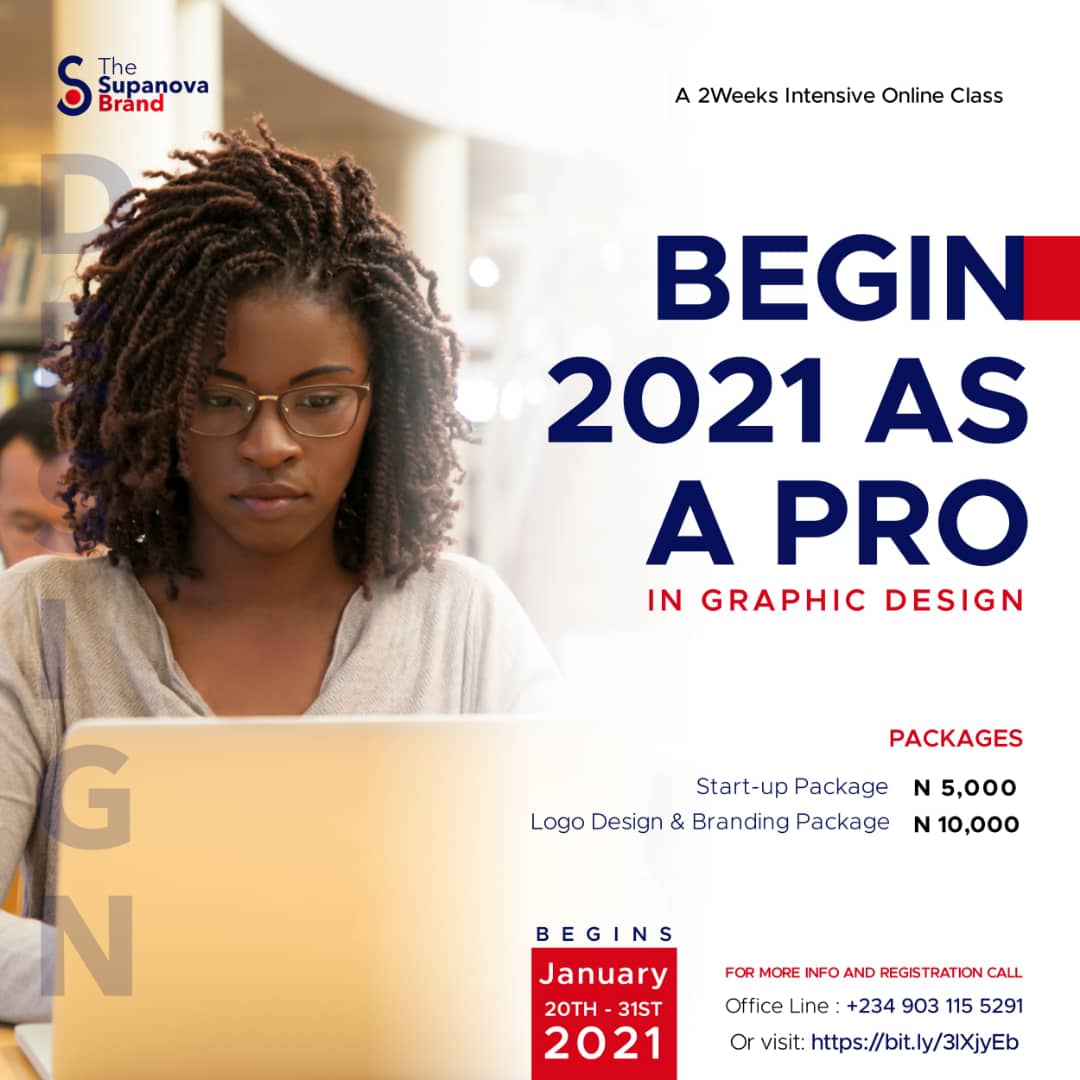 supanovabrand's tweet photo. Be a part of the move: "BEGIN 2021 AS A PRO IN GRAPHIC DESIGN"
Join us for a 2 weeks intensive online class on graphics design beginning from January 20 - 31st of January 2021
Follow the link below to be a part👇👇👇👇👇
https://t.co/bhHJvyVe4M
#thesupanovabrand
#graphicsdesign https://t.co/zeJ8QAaE9Q