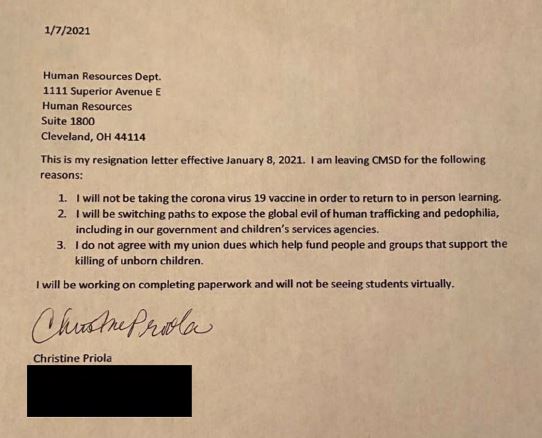 A Cleveland Metropolitan School District teacher resigned after law enforcement began investigating her possible involvement in the riots at the U.S. Capitol. This is her resignation letter.