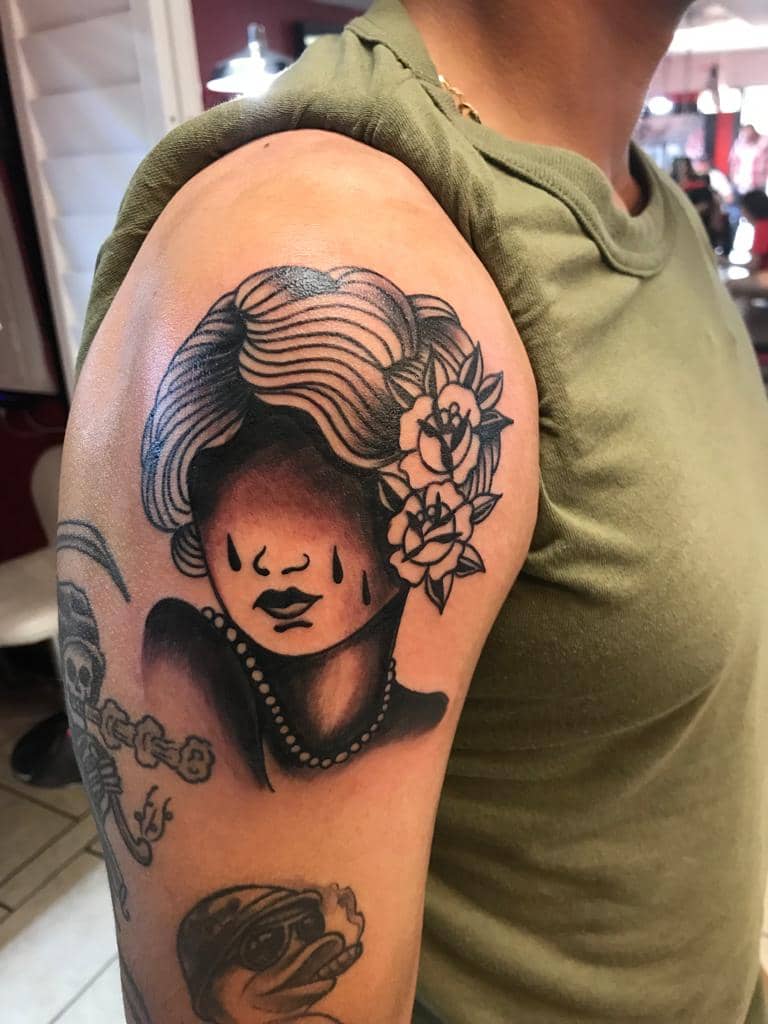 Southgate SG Tattoo  Piercing Studio on Twitter  Crying girl  custom  traditional blackwork by our resident nicoletattoo  For bookings and  info  httpstcoHvMP8hx9uB  infosouthgatetattoocouk  07456415895WhatsApp only  