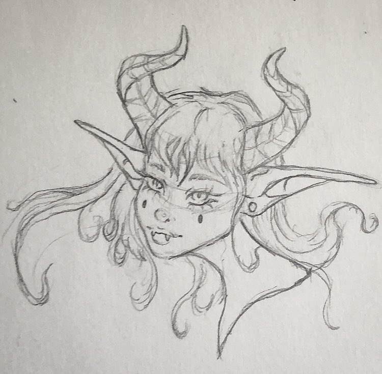 spintodesign's tweet photo. Today’s sketch during one of my meetings. 
(Not my character, belongs to cathpun on Instagram)
#sketch #demongirl #doodle #sketchbook https://t.co/hdvTRIKs2h