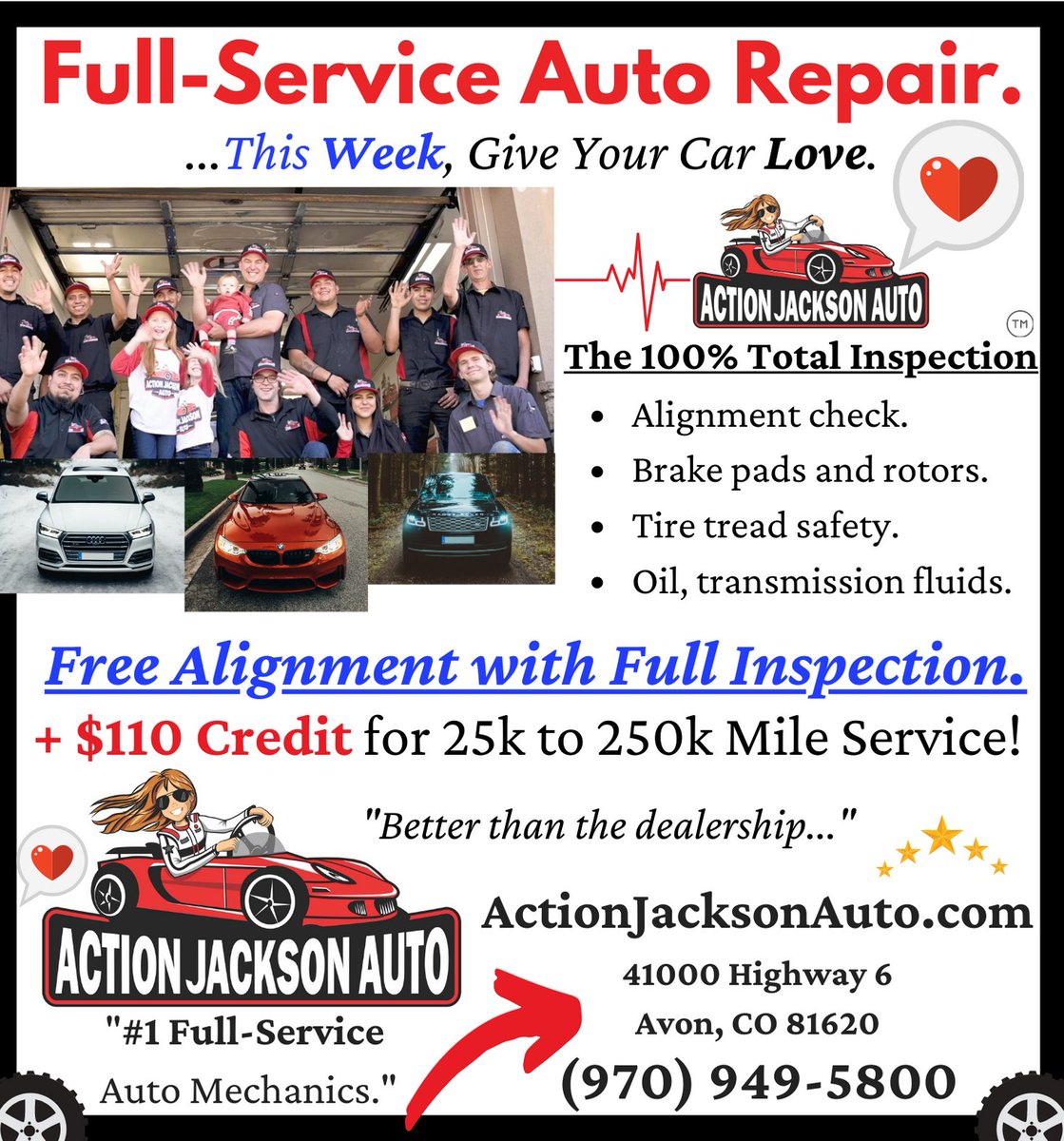 vailautorepair's tweet image. Best full-service local auto repair near me: actionjacksonauto.com/auto-repair

#ActionJacksonAuto #BestAutoRepair #BestLocalAutoRepair #FullServiceAutoRepair #AutoMechanics #BestAutoMechanics #FullServiceAuto #ActionJackson #LocalAutoExperts #BrakeRepair #NewTires #EngineWork #OilChanges