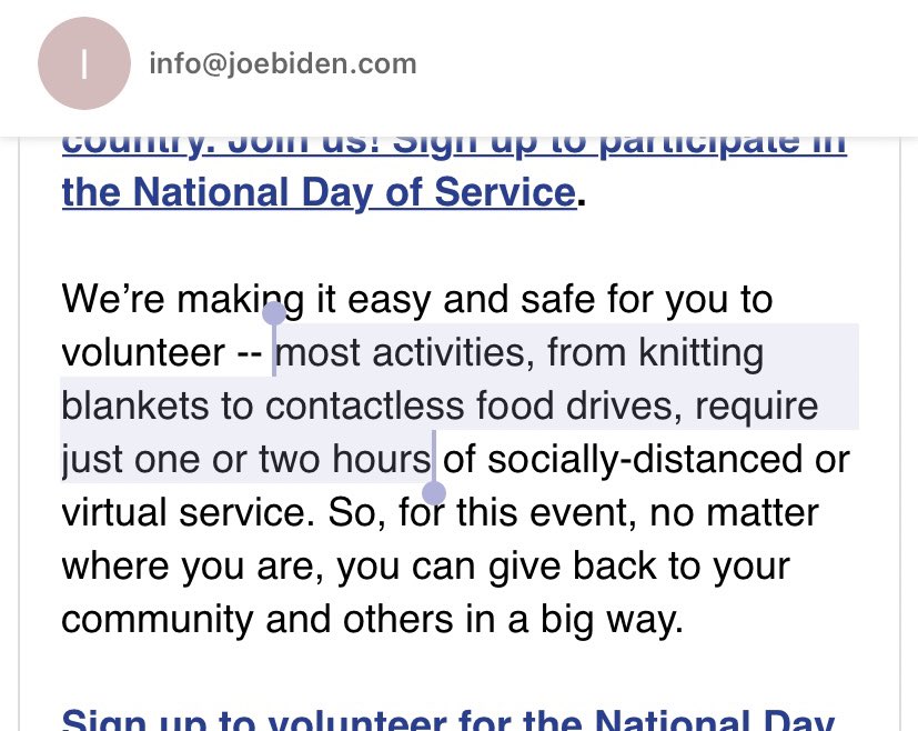 Pretty sure nobody on the <a href="/BidenInaugural/">Biden Inaugural Committee</a> marketing team has ever knit a blanket 🧶 “one to two hours” lol 😂🤣 #knitting 💙