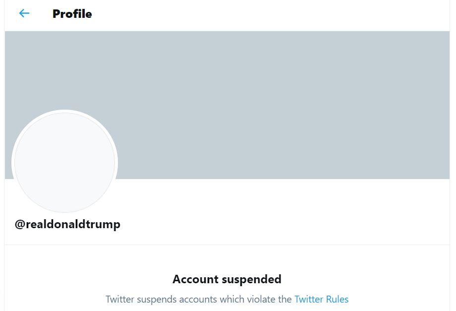 1stBreakingNews's tweet photo. #Breaking  
@realDonaldTrump account suspended permanently. https://t.co/OZASiV3QNV