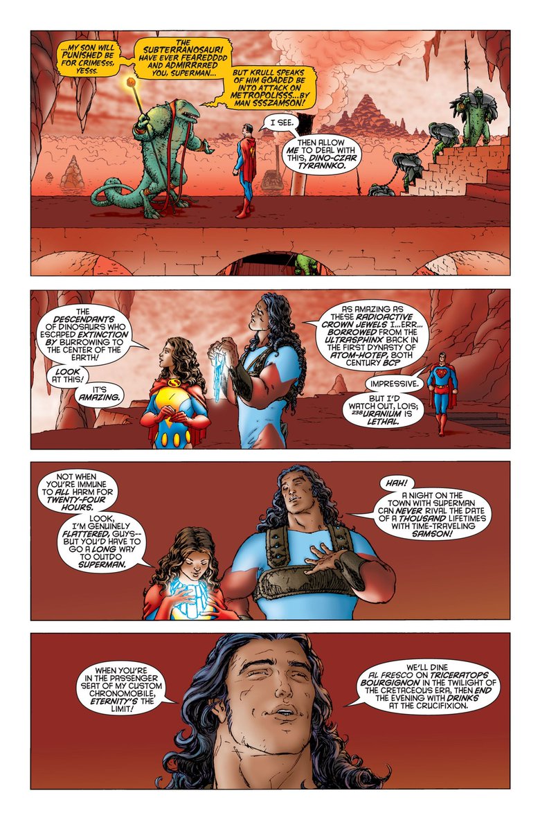 One of the interesting way that is explored is that all of the posturing and self-aggrandizement that Atlas and Samson indulge in, is very similar to what Clark was doing in the previous issue.