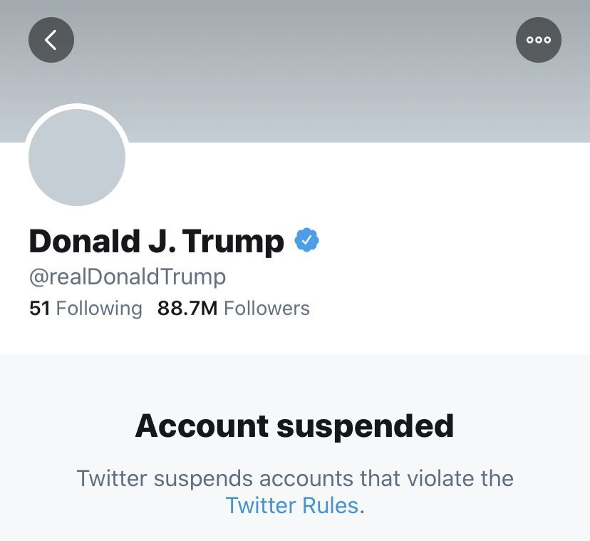 MiguelG81071191's tweet photo. Suspendieron la cuenta de Donald Trump y algo queda claro: la democracia en EEUU es un mito y realmente los que mandan son los medios de comunicación y las grandes corporaciones que dieron la espalda al aún presidente. El ocaso de una potencia, se vienen días oscuros en EEUU https://t.co/yhbyIkidF6