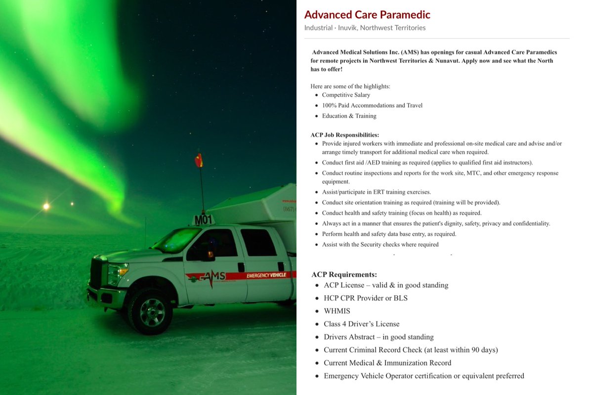 We Are Hiring #ACP and #PCP Join our Team #NorthOf60
Check out the #Careers Section of our website for current postings and to apply online #SpectacularNWT #Nunavut