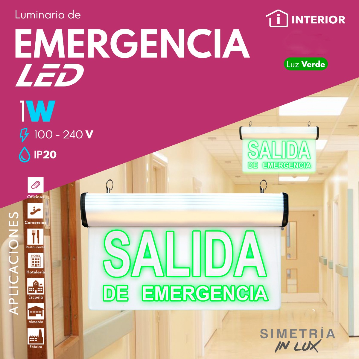 Simetria_In_Lux's tweet photo. Indica las salidas de emergencia con este luminario de 1 W. ⚠️ Ideal para cualquier establecimiento público. 🏫 https://t.co/r1C3Omu4N0