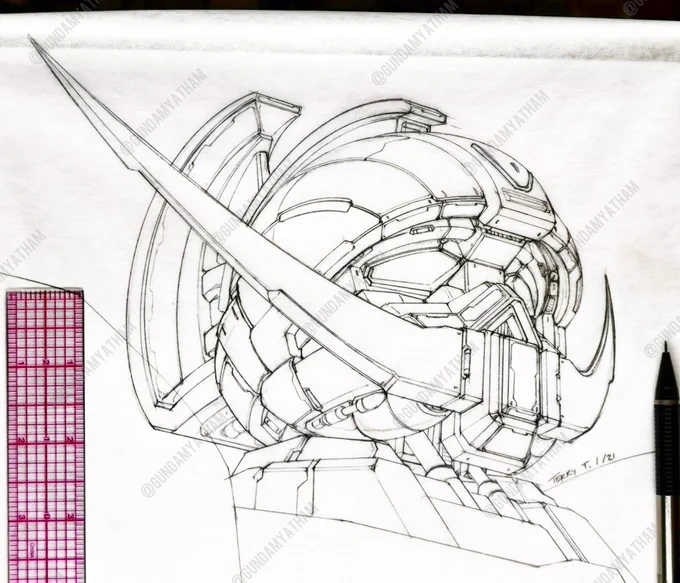Detail design sketch for the Turn A Gundam commission. Inking part is next. Drawing size - 6"x9" pencil on paper. 