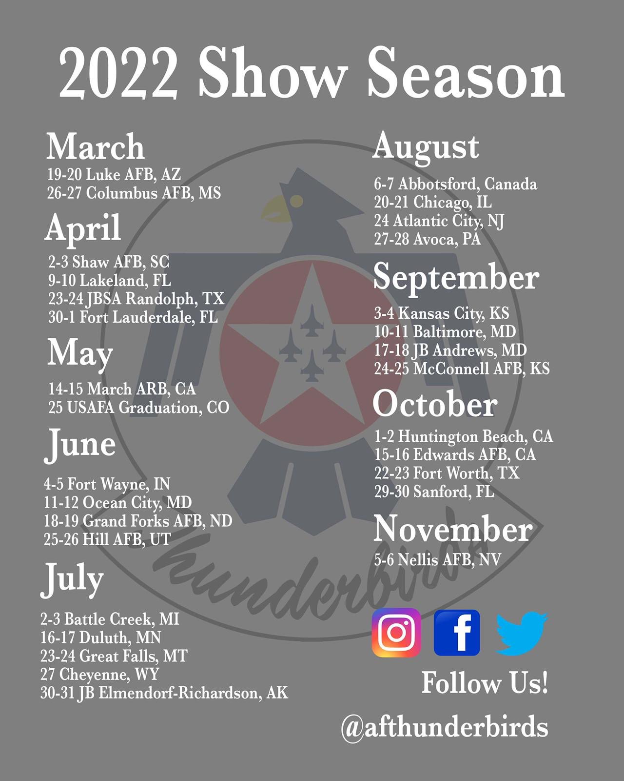 Thunderbirds On Twitter We Re Excited To Announce Our 2022 Show Season Schedule Hope To See You At A Show Near You Soon Https T Co Eumdqfueyf Twitter