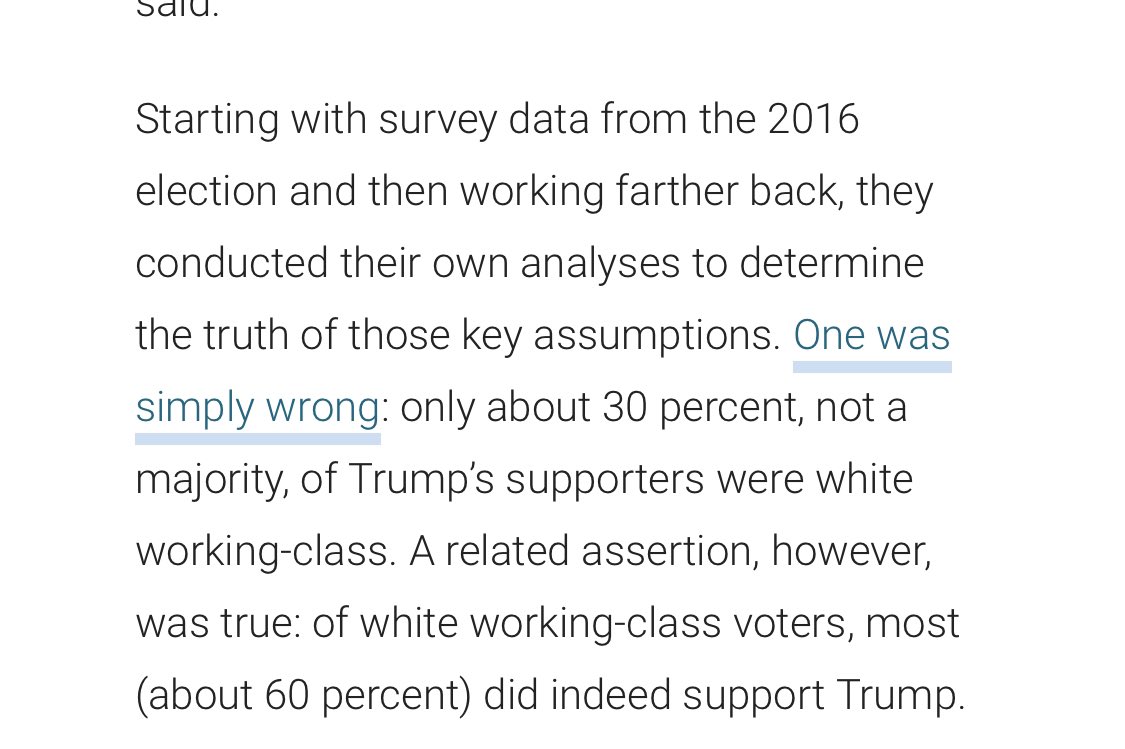 While Trump, as Republicans have for decades, did get 60 percent of the white working class vote, only 30 percent of his voters were white working class.