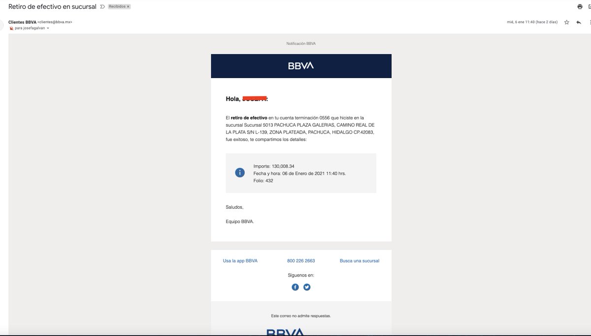 josefagalvan's tweet photo. @bbva @BBVA_Mex @bbvafraude #FRAUDEBBVA
Me llegaron 2 correos de aviso por disposiciones en cuentas que NO, NO son mis números pero GENTE NO CAIGAN revisen bien antes de responder, entérense por favor. Saludos @JucaNoticias @MemeYamelCA @Arturo_Rdgz @alvaro_delgado @Hansdigital1 https://t.co/ZERbMLq9gm