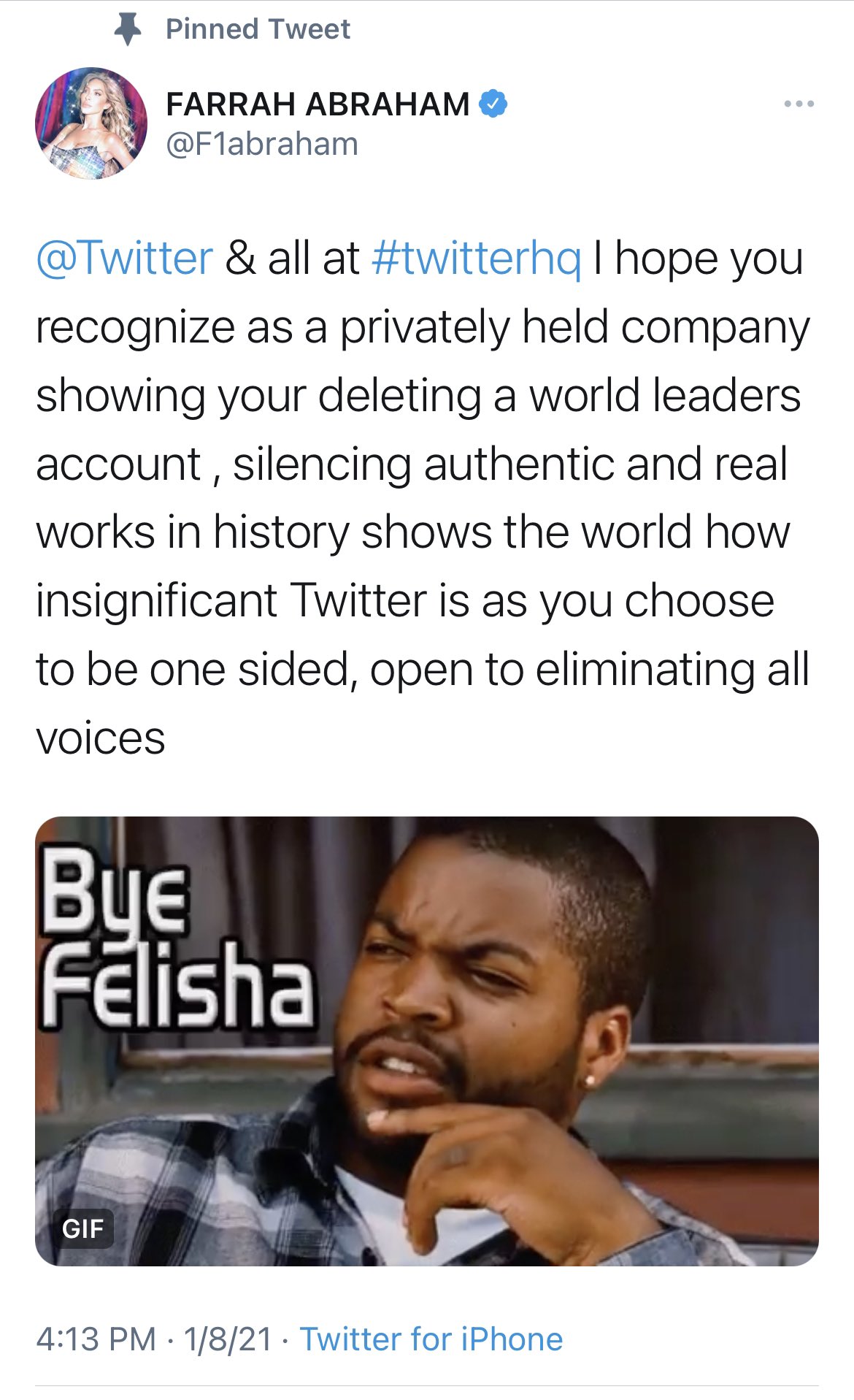#ByeTwitter if a social platform abuses its power , silences voices, and does this to a world leader - I’m not supporting or wasting further time on the corrupt privately held platform . Wrong is wrong , no spit , hate, or lies make this action ok #TheEnd #twitter @TwitterSafety https://t.co/5XAufADOhO