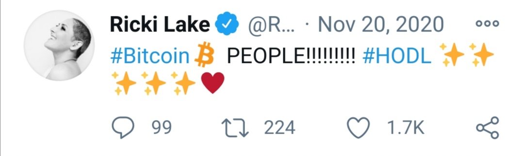 *These* are the things I'll be looking out for, not lines on a chart. The most ridiculous (& frothy) thing I've seen so far was Ricky Lake shouting at people to HODL, but that didn't even feel ridicolous (bitcoin has become a lot more mainstream).
