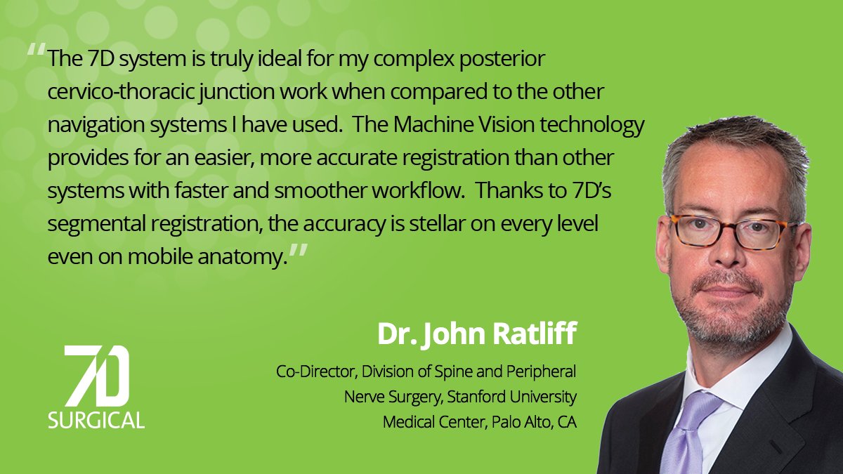 7DSurgical's tweet photo. See what our #surgeon customers are saying about 7D Surgical! The ideal system for surgical #navigation – a simple, smooth workflow that provides safe and accurate navigation with #noradiation!
#machinevision #imageguidance #augmentedreality #spinesurgery #neurosurgery https://t.co/XxBBJIc3P2
