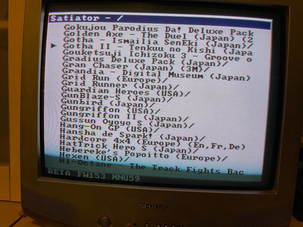 IGander's tweet photo. I have had two Saturn drives fail on me at this point. Never again. Lovely little product, and at last that weird slot at the back does more than play weird VCD games and an untranslated port of Lunar https://t.co/Ofw1I3Y5F8