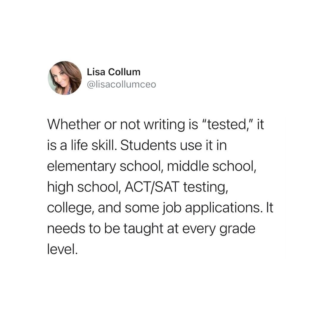 topscorewriting's tweet photo. Writing must be a PRIORITY. It is a life skill that goes beyond testing.
#TSW #Education #teacher #writing #curriculum #TopScoreWriting #Schools #ELA #Testimonial https://t.co/jT0o24u2wM