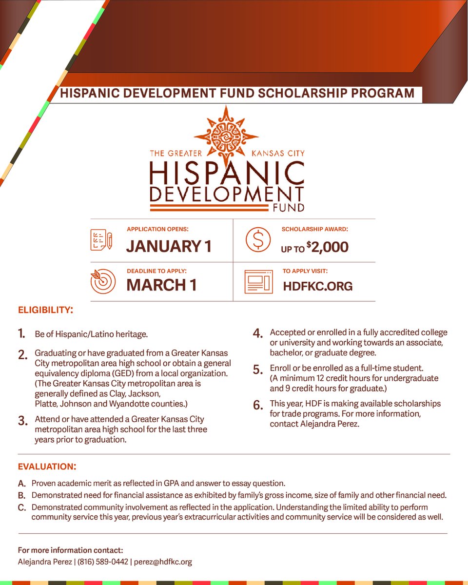 LatinxEdCo's tweet photo. Don't forget to check out @HDFKC The Hispanic Development Fund Scholarship is open. If you plan to apply or know someone who will be applying, the essay question is available online.
For info visit: https://t.co/Yi2I78h7iA
#HDF #HispanicDevelopmentFund #Scholarship #Latino https://t.co/z3uu9yi3Do