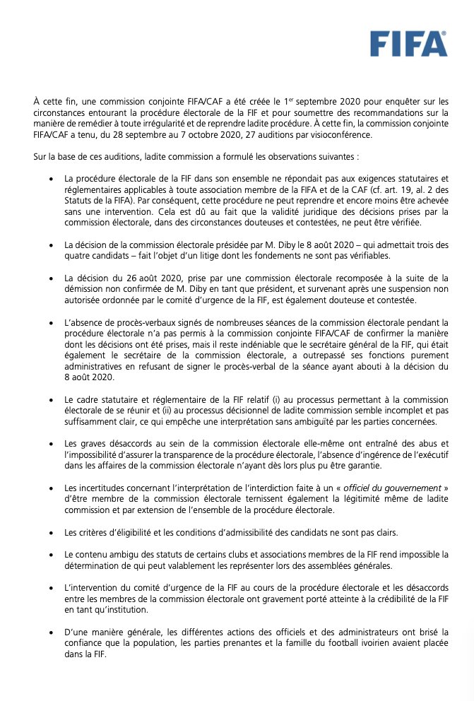 PRPF_Football's tweet photo. Nous publions les quatre pages de la lettre de la @FIFAcom qui met la @FIFCI_tweet sous tutelle d'une commission de normalisation et qui révèle entre les lignes le dessein caché derrière cette démarche. #fifa #fifaleaks https://t.co/JjbQmOBsdY