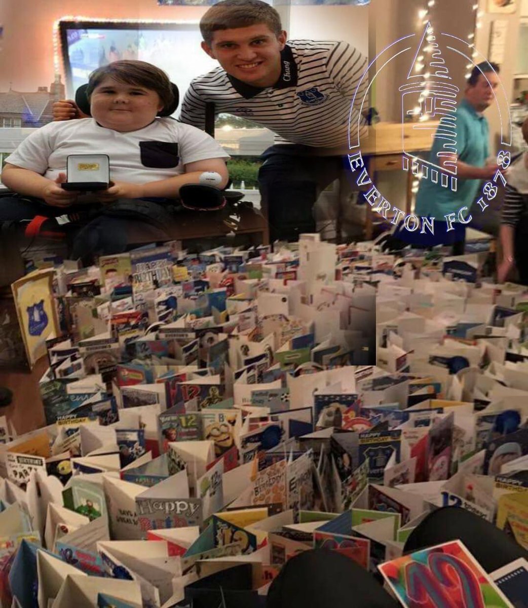 CunninghamVicki's tweet photo. 5 birthdays later and @Teamnoahappeal will be 17 tomorrow and is still the biggest @Everton fan going, and 1200 cards still in tact from our wonderful fellow blue family! https://t.co/KHHFHRavBI