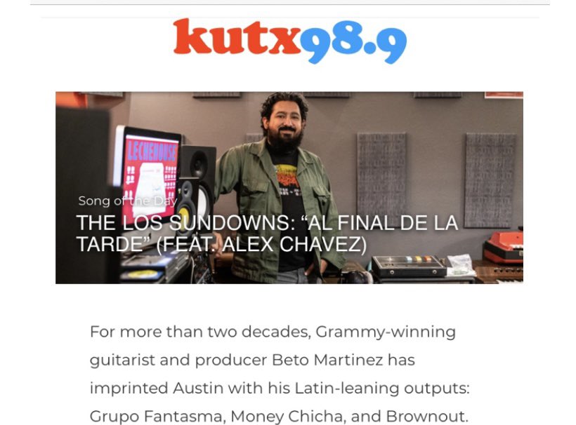 #NewMusicAlert
Collaborated w/“The Los Sundowns”—brainchild of Beto Martinez (@grupofantasma) & Daniel Villarreal (@DosSantosChi)—on their forthcoming EP to be released on @fatbeats nxt month. The lead single is the @KUTX ‘Song of the Day.’ Check it 🎧: bit.ly/3bkrigK