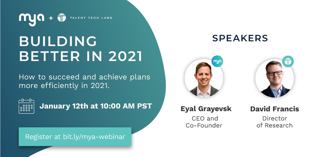TalentTechLabs's tweet photo. Learn why technology-enabled TA is valuable to your organization on January 12 at 10 am PT! Get insights from @MyaSystems @EyalGrayevsky and David Francis from Talent Tech Labs. Register today! https://t.co/s5CGeSHcGa
#BuildBetterIn2021 #hiring #recruiting #FutureOfWork https://t.co/gIMvtsyyfv
