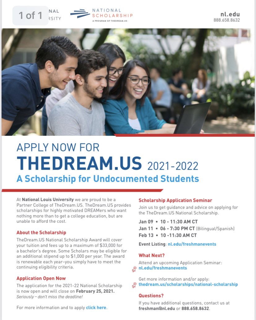 As a partner of the <a href="/thedream_us/">TheDream.US</a> NLU is hosting scholarship workshops over the next several weeks. Spread the word to students who are undocumented about this opportunity! 🦋 Students can register at nl.edu/freshmanevents