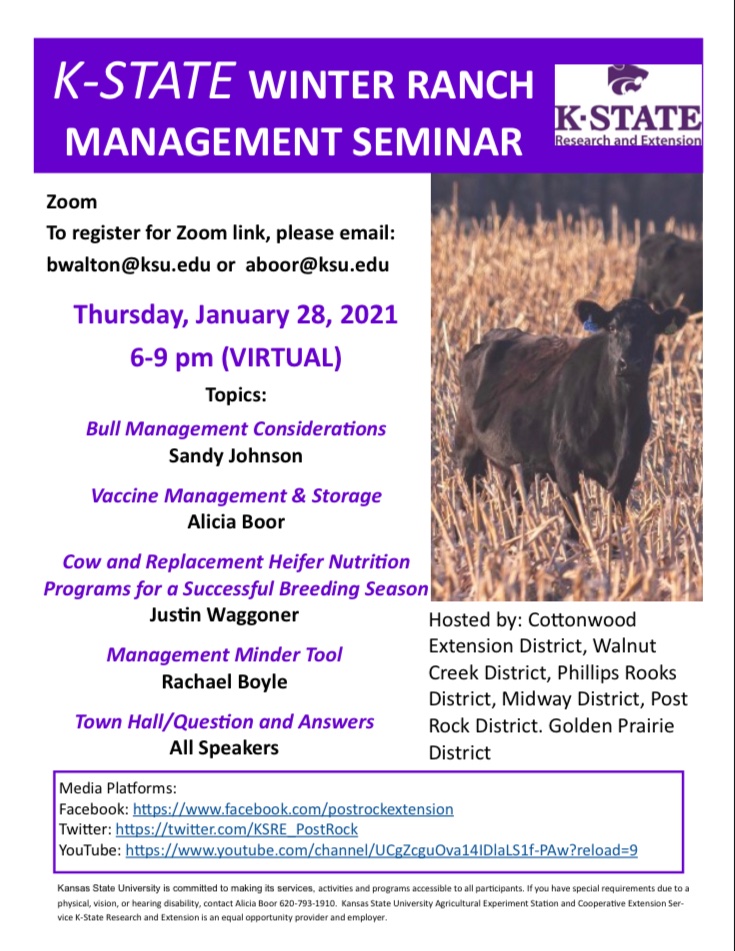 GPEDcrops's tweet image. Winter Ranch Management Jan 28:

Facebook: facebook.com/postrockextens… 

Twitter:  

YouTube: youtube.com/channel/UCgZcg… 

To register for Zoom link, please email:  bwalton@ksu.edu or  aboor@ksu.edu