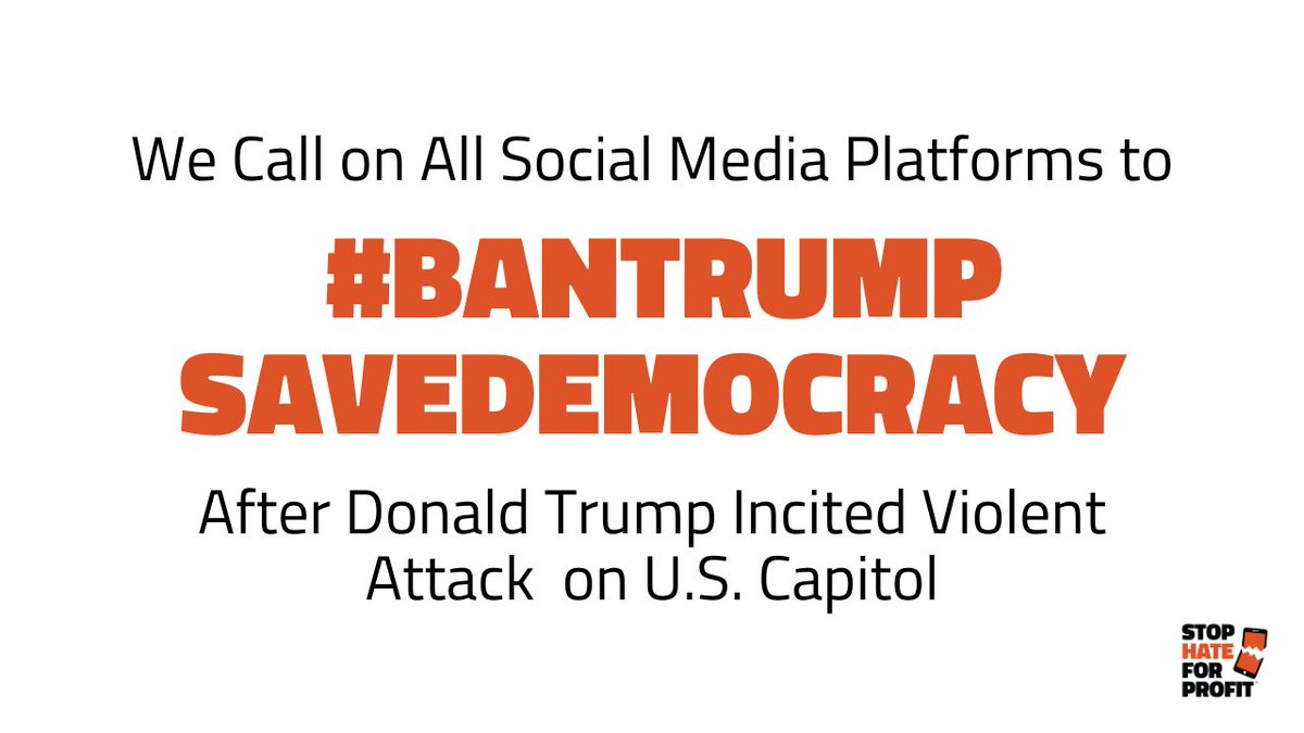 NativesGroup's tweet photo. The violence at the Capitol was a direct result of incitement &amp; disinformation spread on social media.

We join the #StopHateForProfit coalition to call on social media platforms to permanently #BanTrumpSaveDemocracy. https://t.co/FbMs2X8A6d https://t.co/yn9ye7rA3B