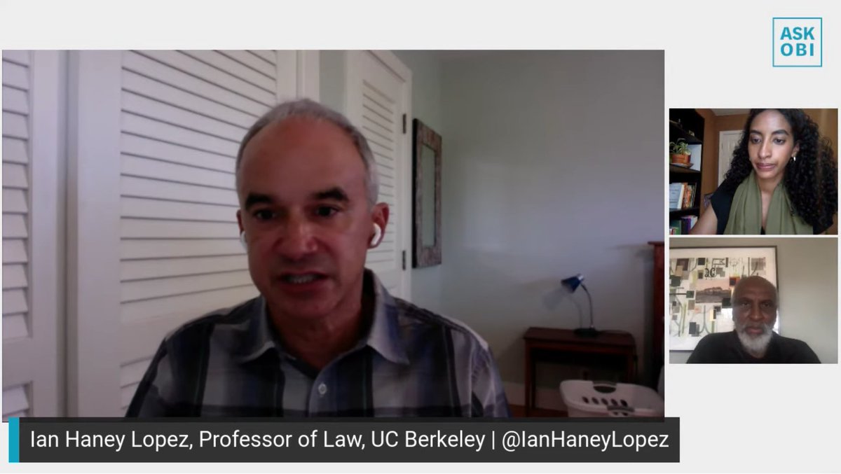 'The way you undermine a #democracy is by systematically breaking racial solidarity. That's what the ideological machinery of #white supremacy has done.'

— @IanHaneyLopez

@profjohnapowell @emnettt of 
@oandbinstitute at @UCBerkeley @UCBDiversity
 
#AskOBI