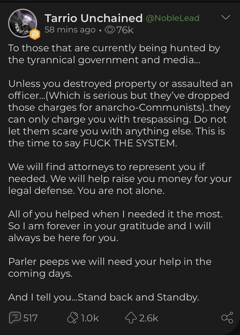grantstern's tweet photo. The Proud Boys are still standing back and standing by, expect future violence from these people.

Here's what their leader is saying about giving aid and comfort to the insurrection mob that attacked the Capitol. https://t.co/oW4246GU2a