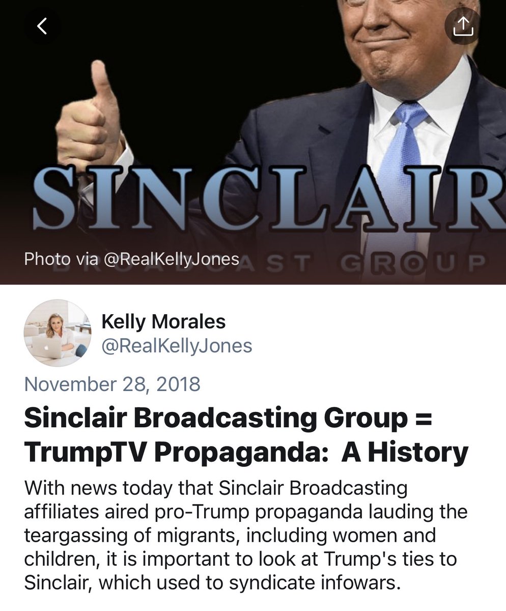  https://twitter.com/i/events/1067767666277056518?s=21 Flashback: My breakdown of  #Trump’s propaganda Sinclair history: