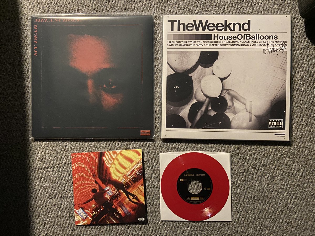 The Weeknd - House Of Balloons, Blinding Lights/Heartless 7”, My Dear Melancholy (RSD 3000 copies) , After Hours, AH Remixes (RSD exclusive)Yung Lean - Starz (glow in the dark ) Yves Tumor - Heaven To A Tortured Mind