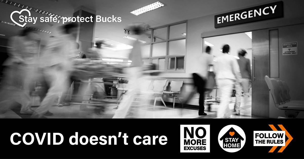 BucksCouncil's tweet photo. Hospital Trusts are having to cancel or postpone appointments &amp; operations because of the current number of COVID-19 patients. And over 25% of these patients are under 60! ⚠️
Let’s get the numbers down, together.
No excuses, stay home, follow the rules ➡️ https://t.co/Z6bjOZLWiF https://t.co/1CK8v2Yay1