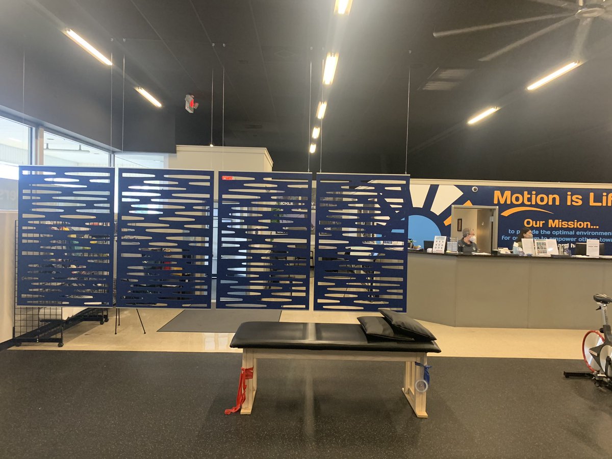 RowinPartners's tweet photo. Installation for a client using EchoDeco Wall Dividers from Merge Works. These ceiling suspended space dividers made a big difference in segmenting their open space. Also, added a splash of color. https://t.co/Nc8c6TnGuo