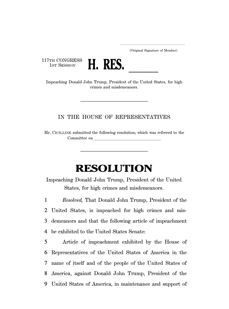 JUST IN: 4-page draft article of impeachment against President Trump that Reps. Raskin, Lieu, Cicilline are planning to introduce Monday: "Incitement of insurrection"