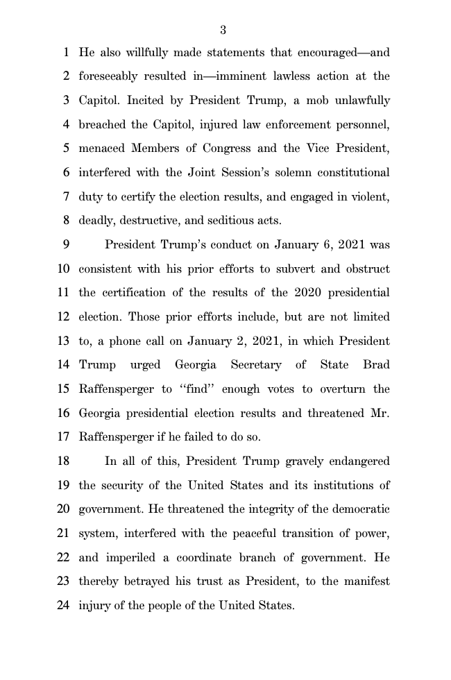 JUST IN: 4-page draft article of impeachment against President Trump that Reps. Raskin, Lieu, Cicilline are planning to introduce Monday: "Incitement of insurrection"