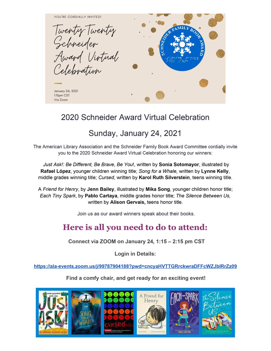 kelleemoye's tweet photo. We hope you will join us for the 2020 Schneider Award Virtual Celebration on 1/24 at 1:15CT: https://t.co/xl0vxVN7t4
This unique celebration is the first time, in the history of the award, that the public is invited to hear the award honorees speak and accept their Schneider. https://t.co/DzahB92ob8