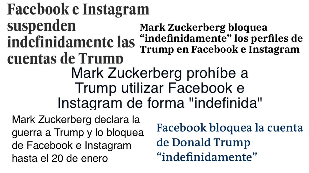 Todos los titulares de hoy 📰-Mark Zuckerberg veta a Donald Trump-.

¿Tan importantes son las #redessociales ? 
Son el canal más directo e instantáneo para comunicar. Y #DonaldTrump comunicaba a más de 24 millones de personas por #instagram 🌍📱
