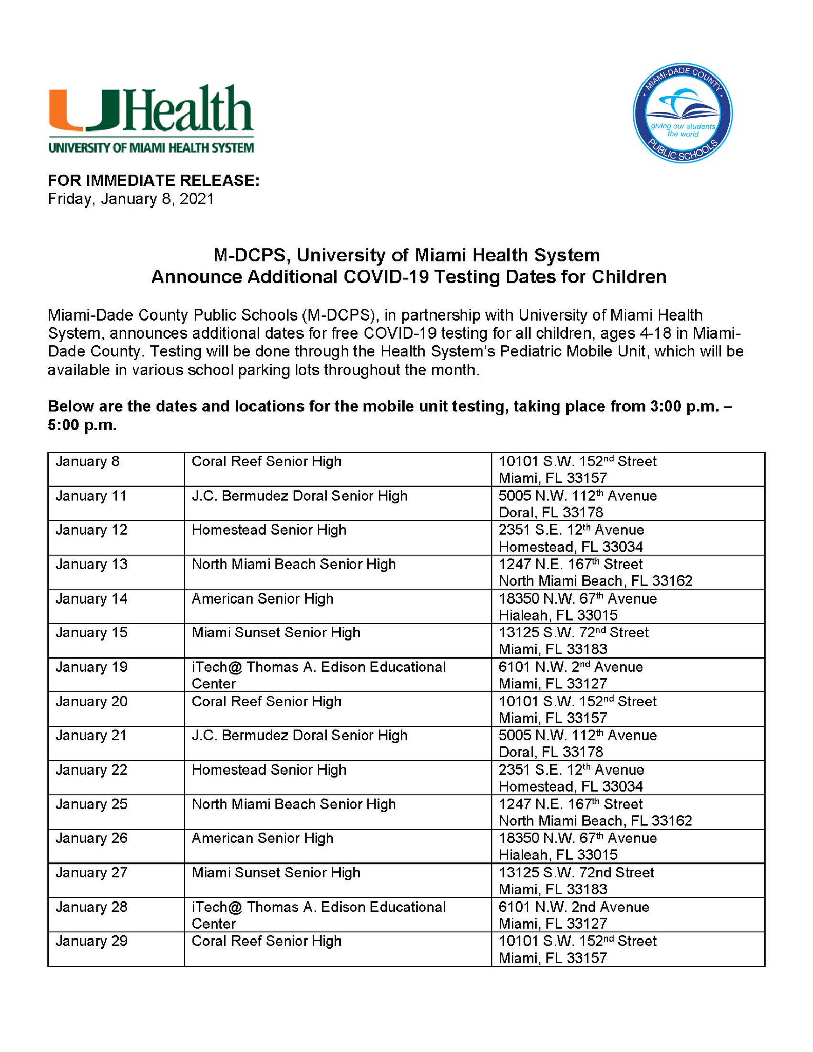 MiamiDade Schools on Twitter ".MDCPS, UMiamiHealth Announce