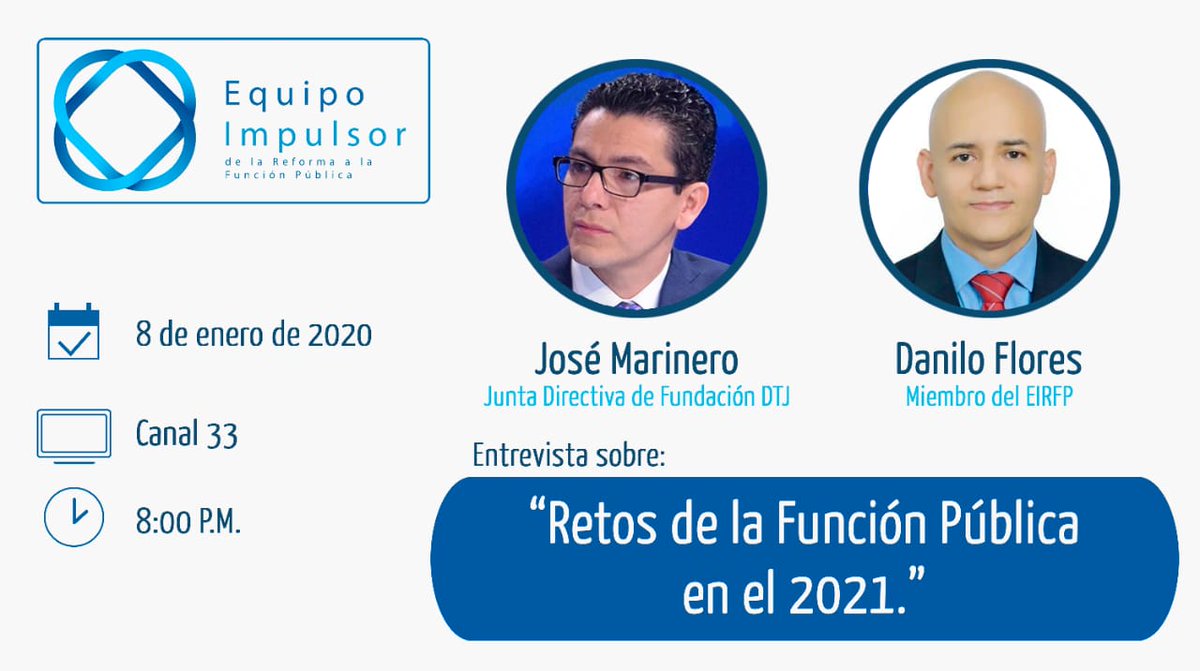EquipoImpulsor's tweet photo. #FunciónPúblicaSV | Ahora estaremos con @MarineroJose de @FundacionDTJ y Danilo Flores del #EIRFP en @canal33tv para hablar sobre los retos de la #FunciónPública en el 2021.
🗓️ 08/Enero/2021
🕒 20:00 h (UTC/GMT -6)
📡 @canal33tv
#FunciónPúblicaYA https://t.co/2JjSKvBcaU