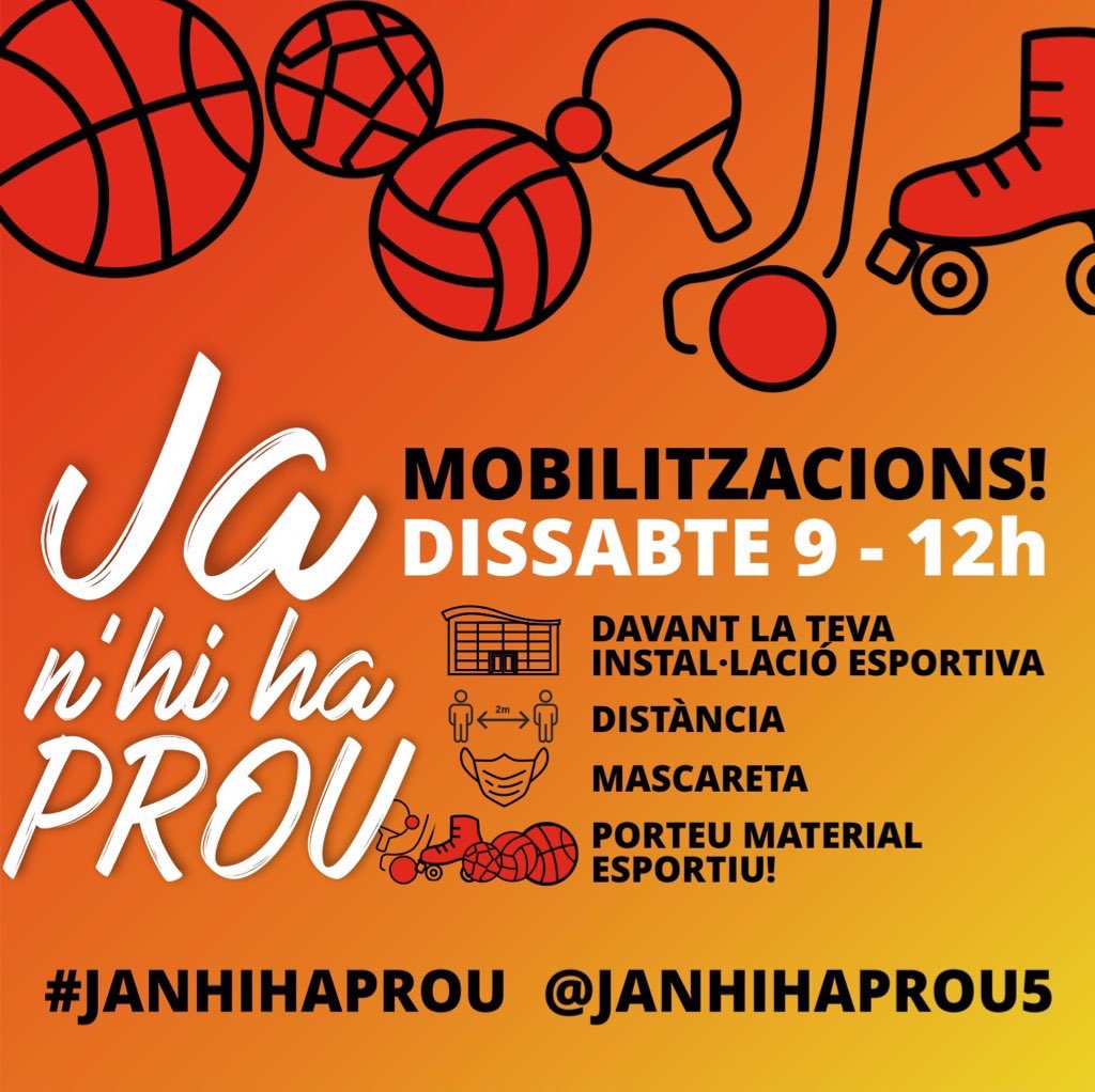uemataro's tweet photo. ⚠️ Demà és el dia!

👉🏻⌚️A partir de les 12h serem a la Plaça Santa Anna per sumar-nos a la reivindicació promoguda per @JanhihaProu5❗️

➡️Vesteix-te de groc, porta la pilota i la mascareta i respecta les distàncies!🟡🏀

🔊Cridarem ben fort que:
JA N’HI HA PROU!

Mobilitzem-nos‼️ https://t.co/avwplFBsUa
