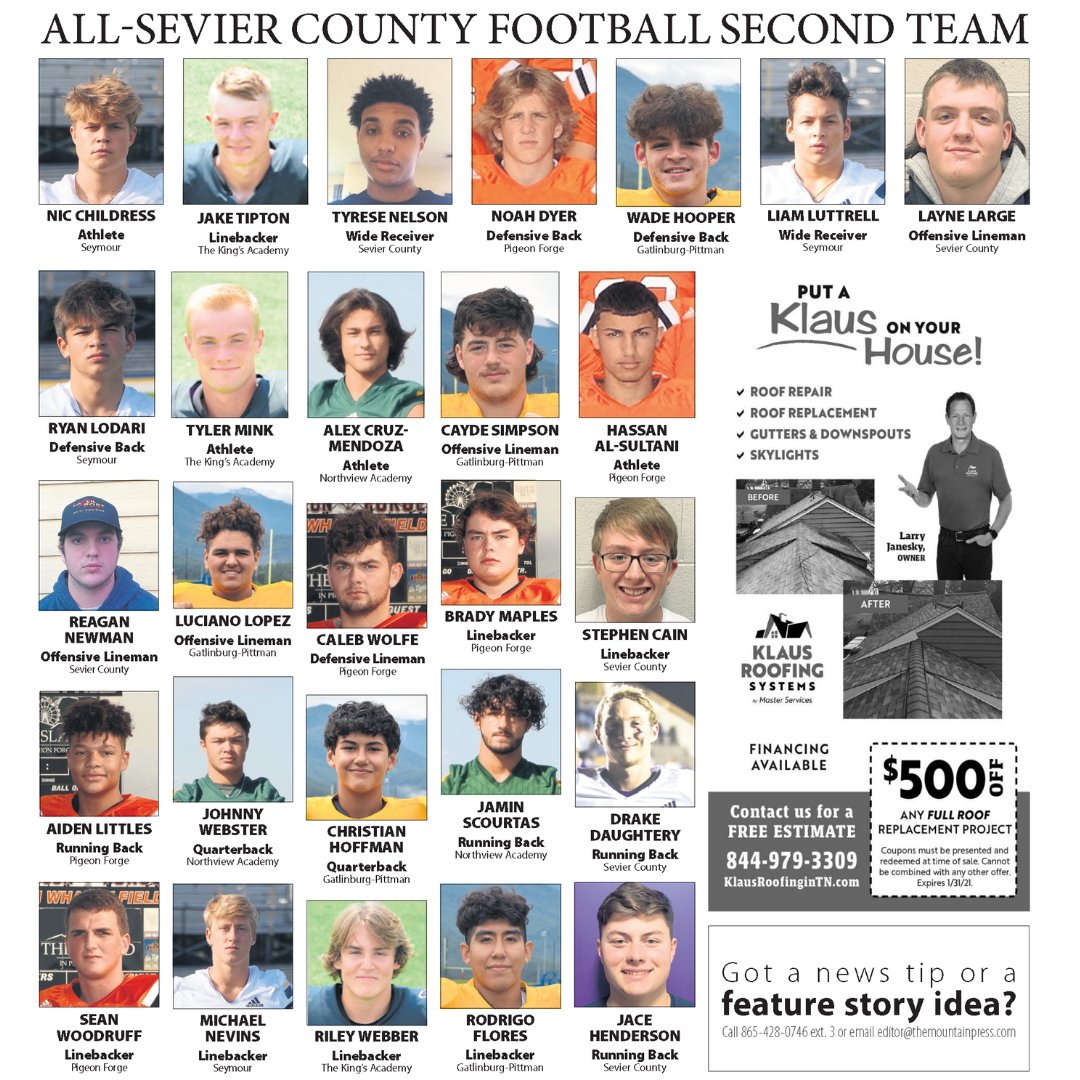 TKASeymour's tweet photo. Congratulations to @TKAFootball players named to @themtnpress All Sevier County teams! 🦁🏈 https://t.co/Z6aOP2w6f2