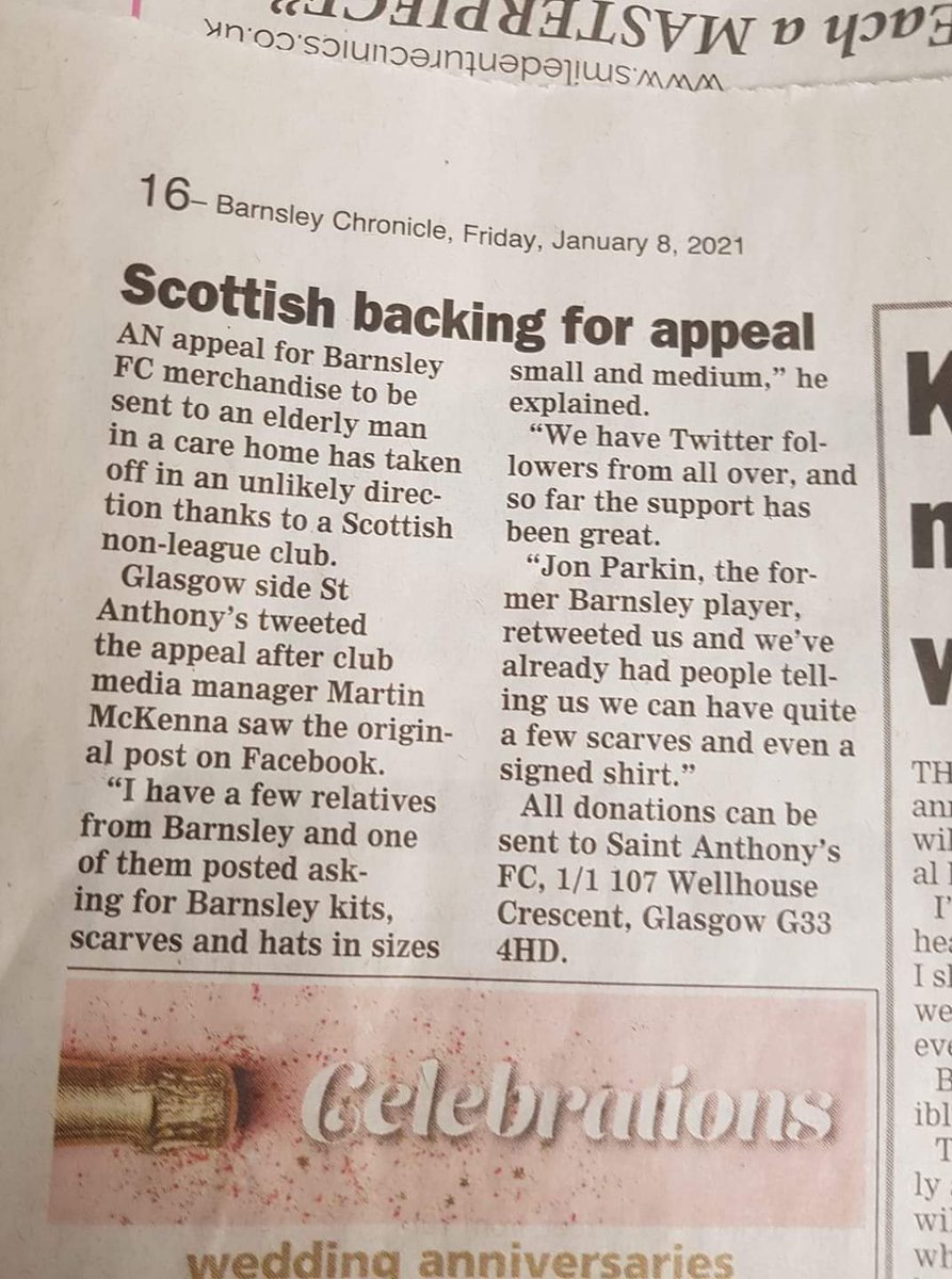 Just been sent this from Family in Barnsley...massive thanks to <a href="/ChronOnline/">Barnsley Chronicle</a> for the article! Amazing